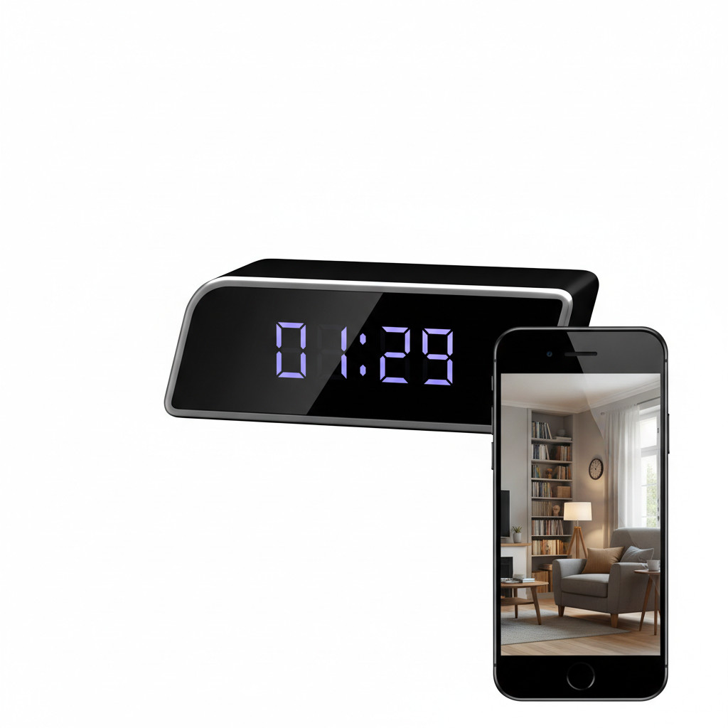 Kamera Jam Alarm 2-in-1: Tampilan Waktu & Perekaman Waktu Nyata, 1080P FHD, HD Night Vision, Daya Ta