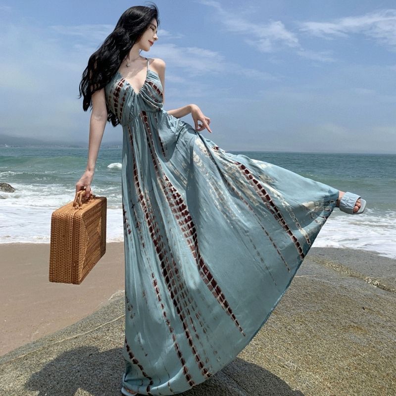 [Pakaian Ratu] Gaun baru rok pantai bohemian gaya retro eksotis rok panjang suspender liburan
