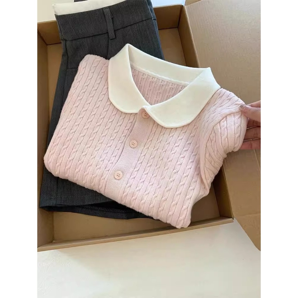 MYCASSI Set Rok Pendek Rajut Pink Baru Untuk Wanita