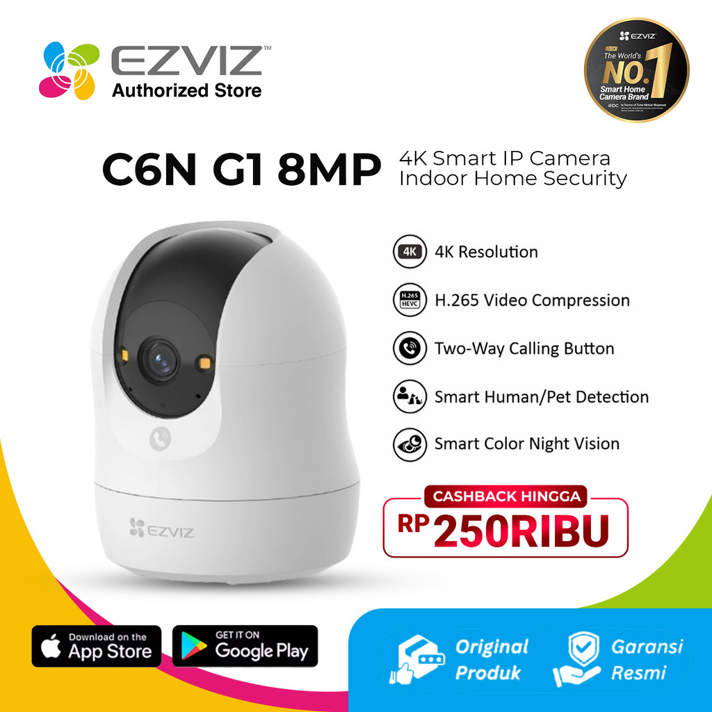 EZVIZ C6N 8MP 4K G1 Smart IP Camera CCTV Wifi Indoor Home Security Jarak Jauh Lewat Hp