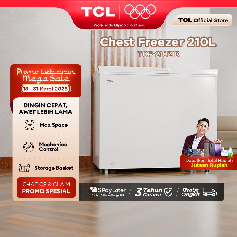 TCL Chest Freezer Kapasitas 210 Liter Super Freezing - Storage Basket Besar - Pembuangan Limbah Air 