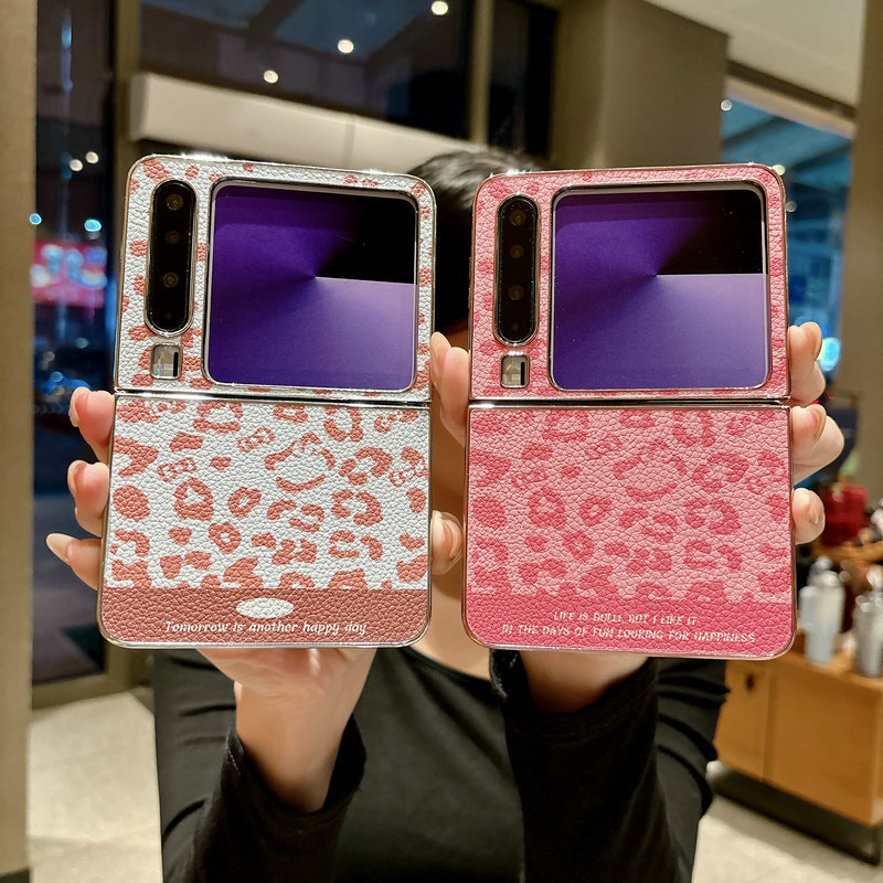 Casing ponsel lipat untuk Huawei Pura X Kulit Lapisan Motif Leopard Gelang Casing Ponsel TPU Keras