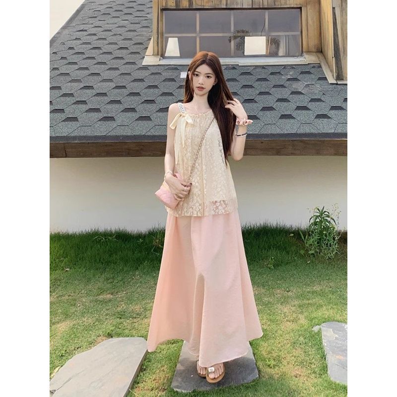 [Pakaian Ratu] Atasan Rok Pelangsing Dopamin Baru Wanita Set Dua Potong Fashion Baru Serbaguna