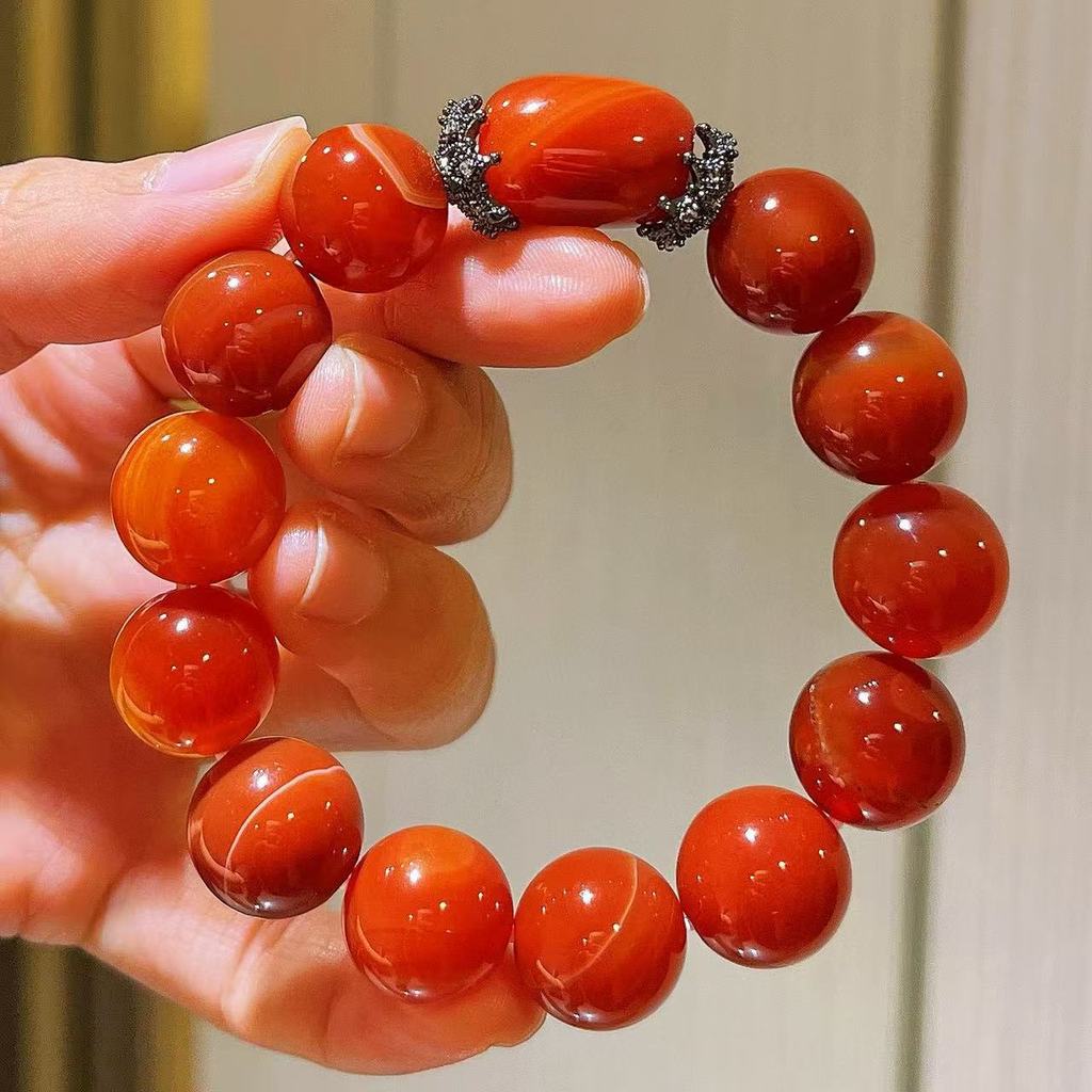 Gelang Batu Akik Merah Chalcedony Beruntun Besar untuk Wanita