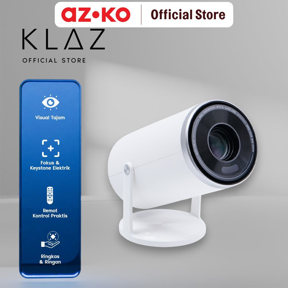 AZKO Klaz Proyektor Led Android Version 720P B66 - White Projector Elektronik Rumah Tangga Alat Pres
