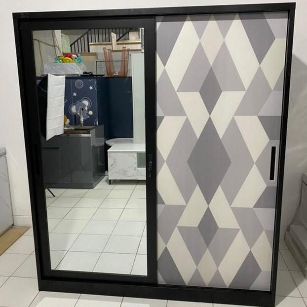 Lemari Pakaian Besi Sliding 2 Pintu Jumbo / Lemari Baju Besi Sliding