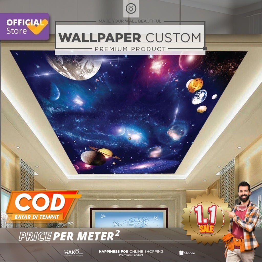 Sticker Plafon Custom Ruang Tamu | Gambar Langit dan Luar Angkasa 1.5 | Plafon | Wall Sticker | Wall