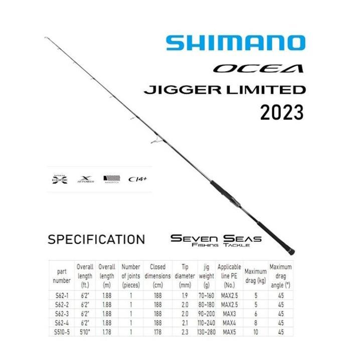 Shimano Ocea Jigger Limited Rod 2023 Spinning Model Joran Pancing - S62-3