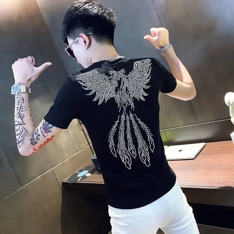 Kemeja pria lengan pendek berkualitas tinggi t Baju Kaos Atasan kaos slim-fit berkerah bulat dengan 