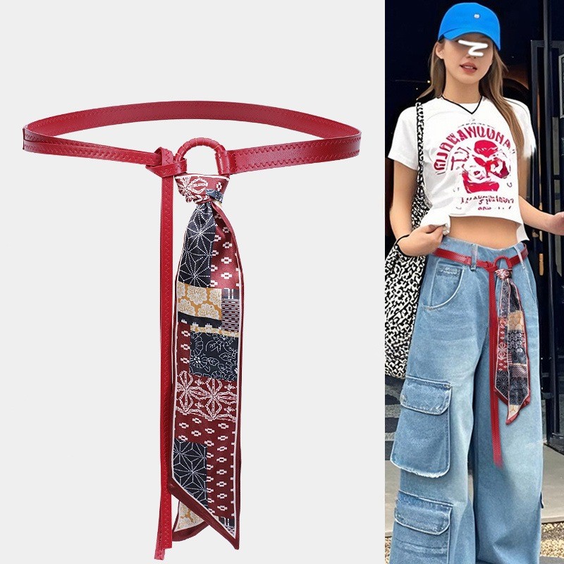 New Ikat Pinggang Wanita Pria Kulit PU Syal Motif Batik - Sabuk Unisex Fashion Korea Gaya Punk Kasua