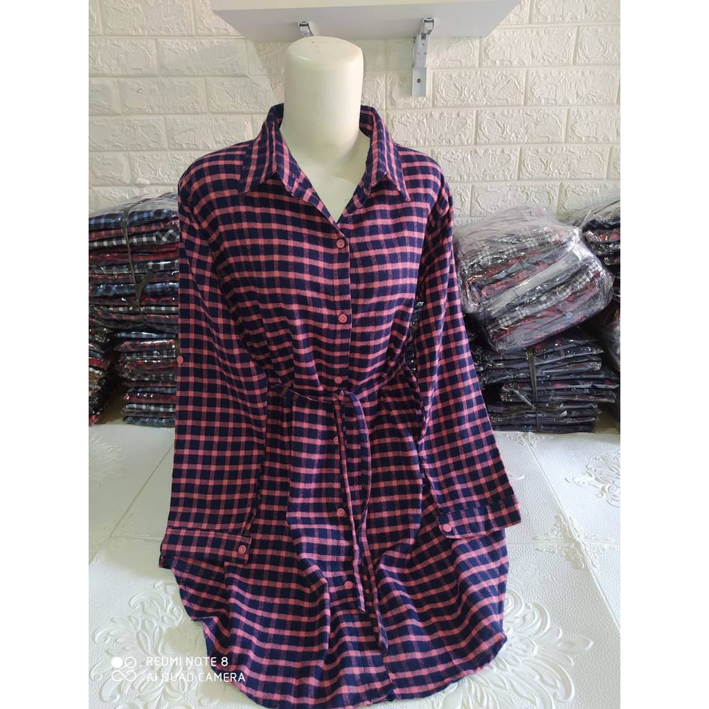 ATASAN TUNIK KOTAK FLANEL WANITA VARIASI TALI TUNIK KOTAK KANCING TUNIK BUSUI TUNIK FLANEL KOTAK TER