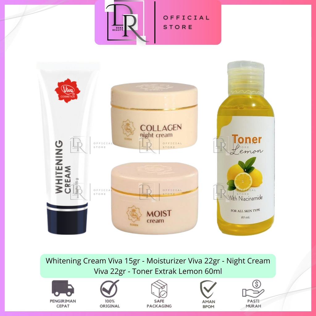 Paket Viva 4in1 Glowing Flek Hitam Cream Whitening Moisturizer Night Cream Toner Lemon Wajah