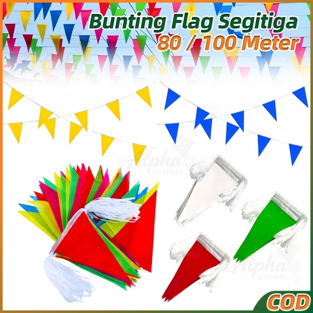 Bendera Segitiga Warna Warni 80/100m Bunting Flag Bendera Merah Putih Hiasan Agustusan Hias Karnaval
