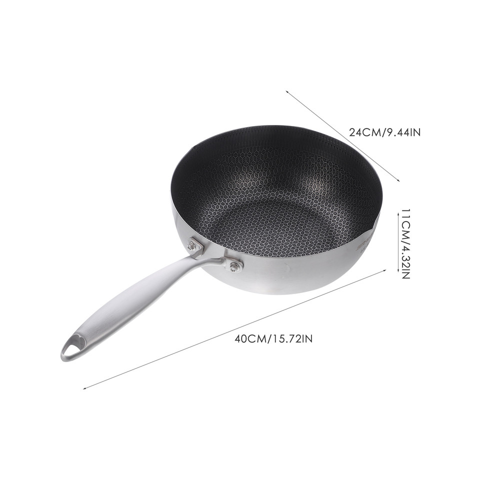 Stainless Steel Wok Saucepans Frying Home Cookware Metal No Cover Honeycomb With Handle Milk Cooking