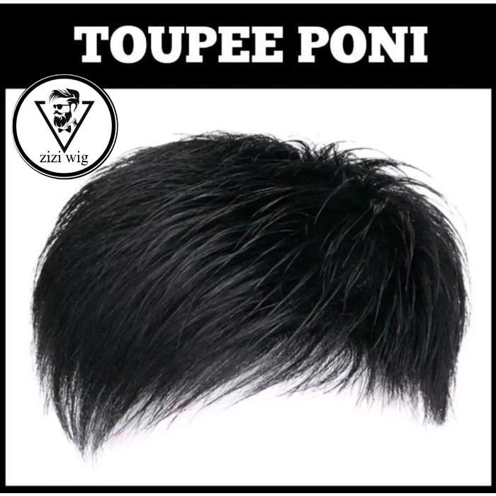 TOUPEE PREMIUM PENUTUP BOTAK PRIA WARNA HITAM NATURAL WIG PENDEK PENUTUP BOTAK PRIA