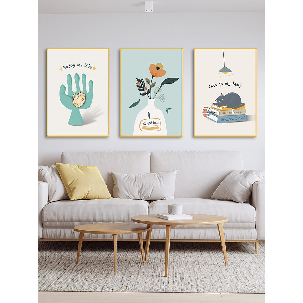 Lukisan Triptych Tanaman Hijau Modern Minimalis Segar Hiasan Dinding Sofa Ruang Tamu Dapur