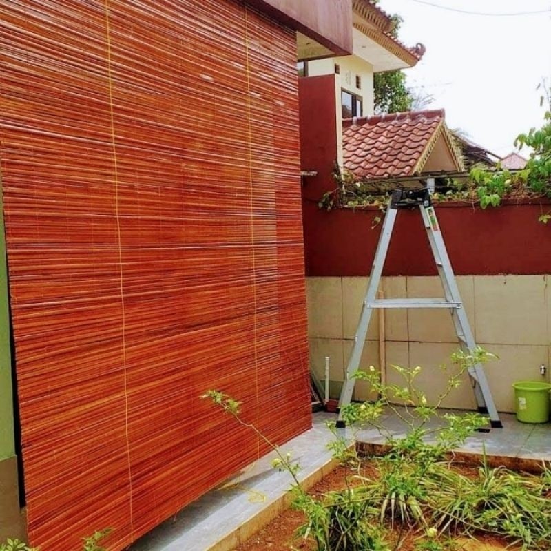 tirai bambu krey PLISTUR 2,5m x 2m + tali penggulung tirai bambu plistur,tirai rotan dan tirai natur