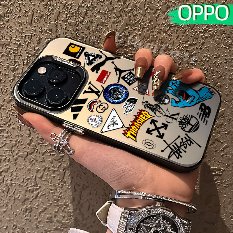 Estetik Tags Glossy Hologram PC Case OPPO A18 A57 A16 A15 A17 A60 A3x A3s A5s A54 A53 A12 A31 A58 A1