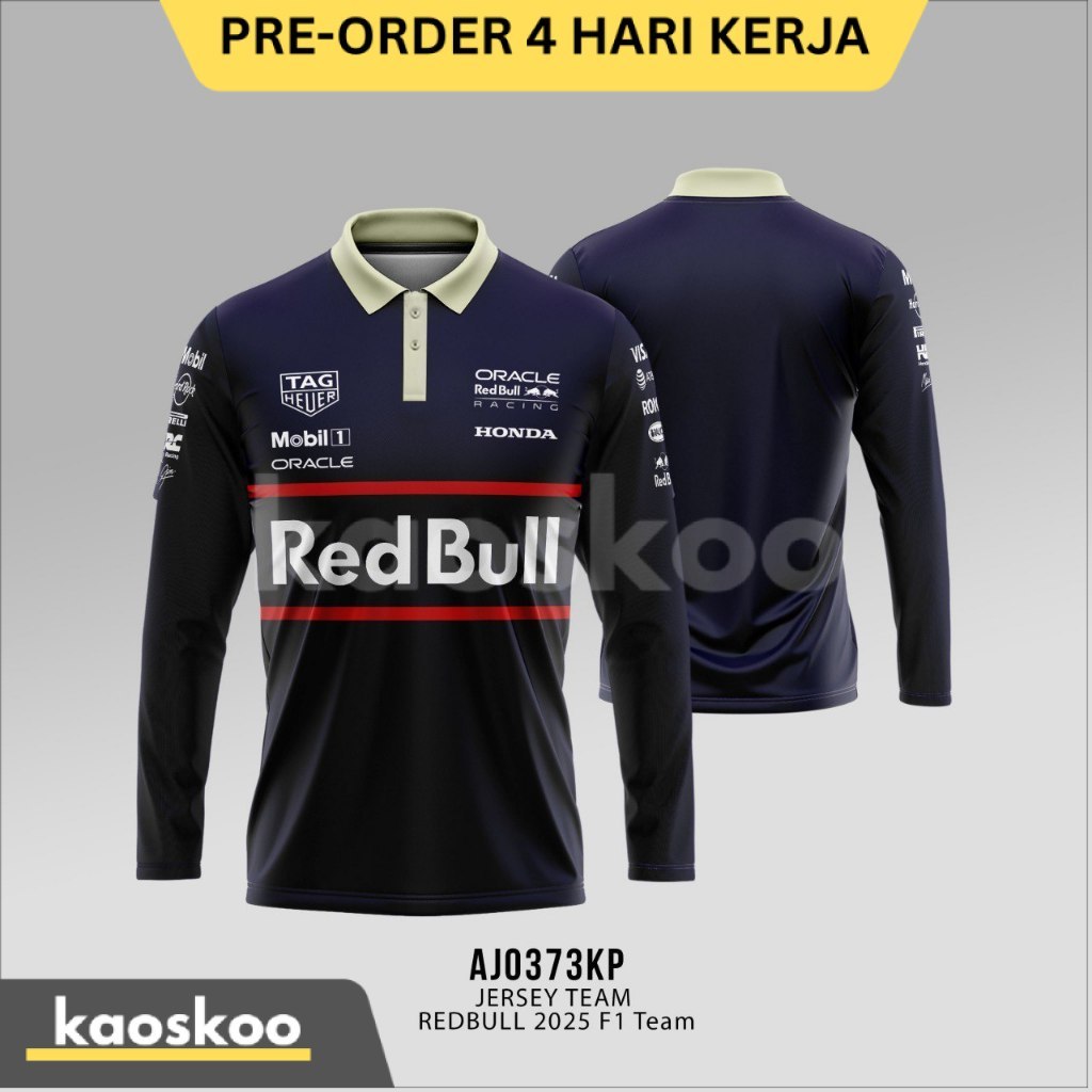 Kaos Jersey Polo F1 Team RedBull Red Bull 2025 Lengan Panjang