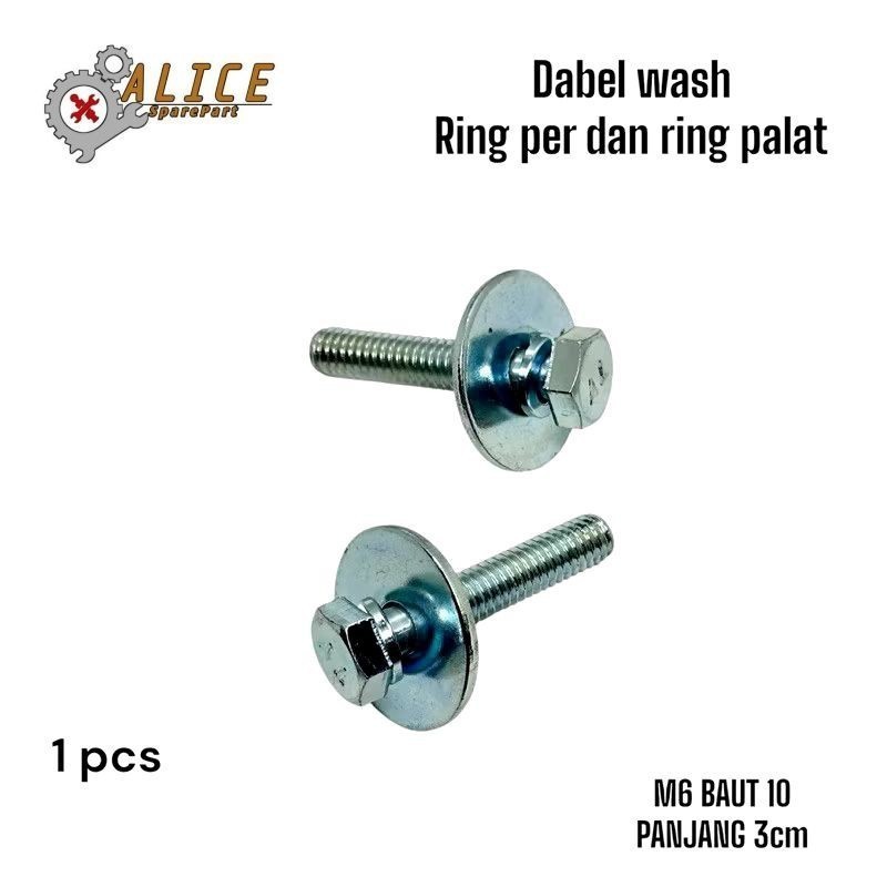BOLT M6x30 WASH DOBEL RING BAUT 10 panjang 3cm ring per dan ring plat anti copot baut baja