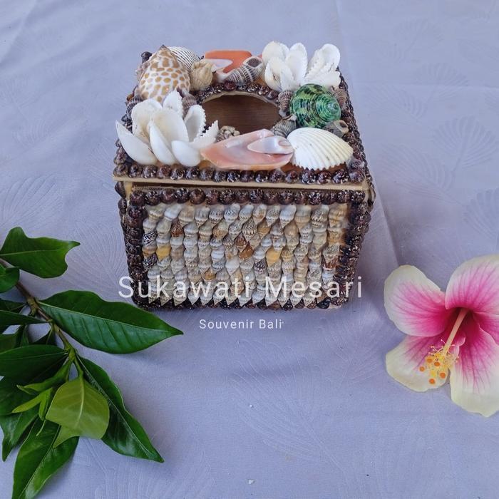 Tissue Box Tempat Tisu Unik Hiasan Dashboard Mobil Kerang Laut Kerajinan Souvenir Bali - Kotak
