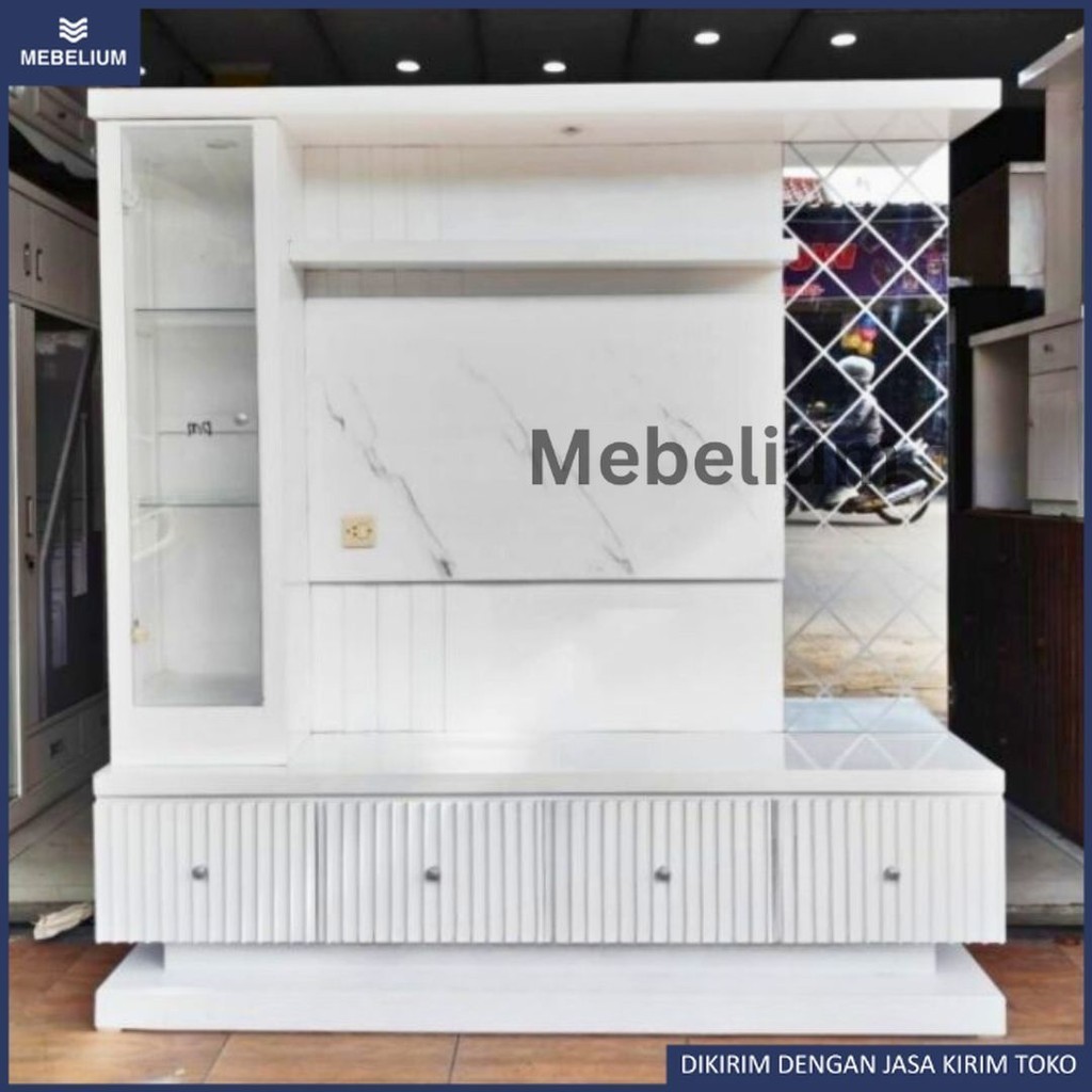 [Khusus Cargo] Lemari TV Kayu Minimalis Modern – Bufet TV Partisi Pajangan