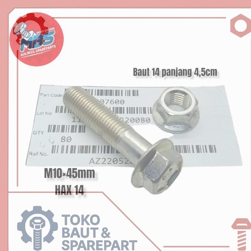 1SET baut MUR 14 m10×45 BAUT BAJA TITIK 4 BAUT PANJANG 4,5CM DUDUKAN SHOK STERING