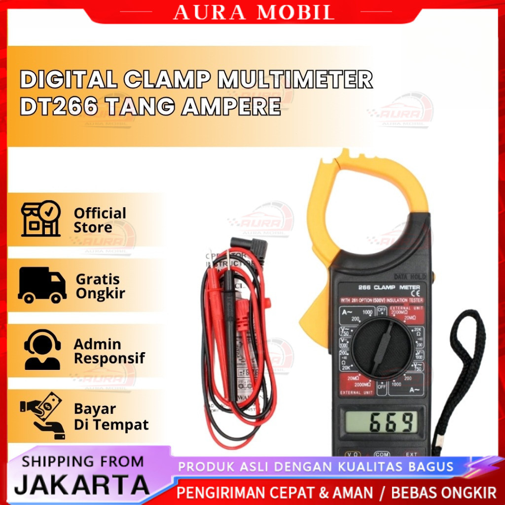 Digital Clamp Multimeter DT266 Tang Ampere / Arus Ohm Volt Meter AC DC -Aura Mobil