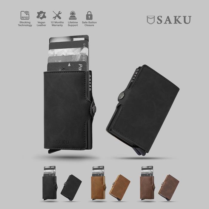 SAKU Dompet Kartu Pria Wanita Smart Wallet Card Holder RFID Kulit BLCK - Black, Single