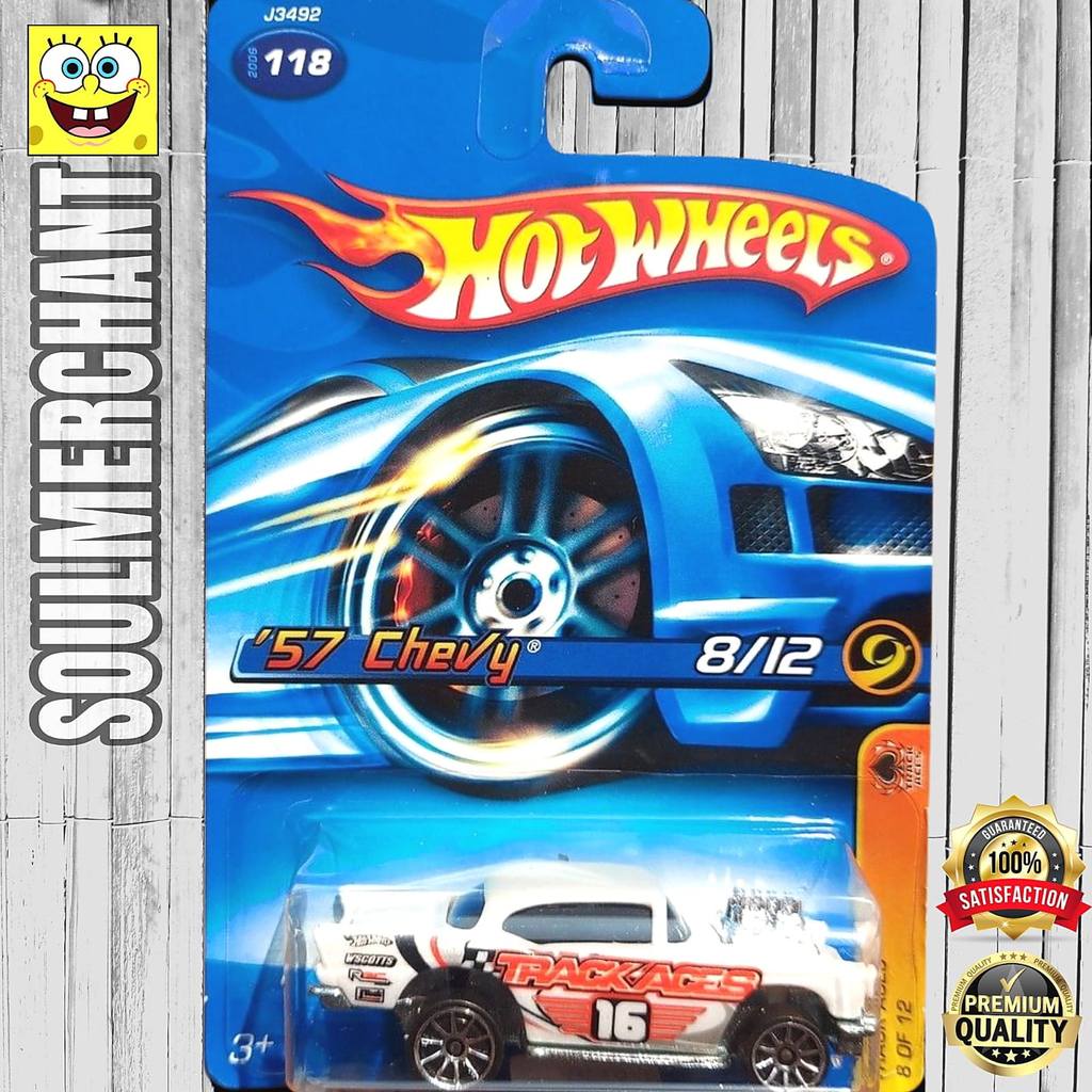 Hot Wheels 57 Chevy Putih Track Aces Diecast Mobil Klasik