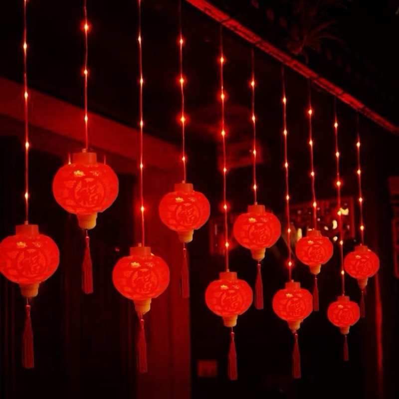 Red Lantern Lampu Lampion Lentera Sincia Imlek LED Tirai Dekorasi Hias imlek