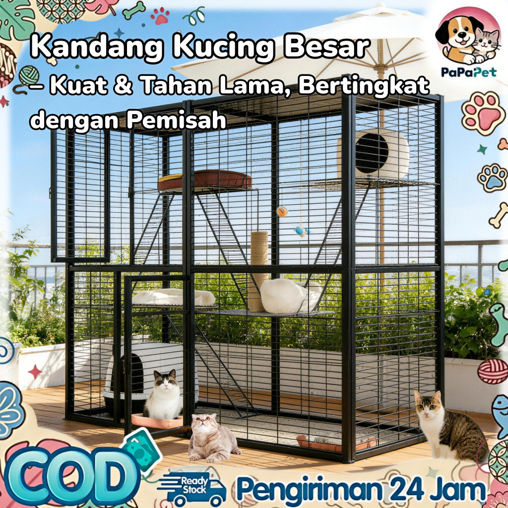PAPAPET Kandang kucing besar rumah kucing Vila Kucing Kandang Hewan Pagar Besi Kandang Hamster