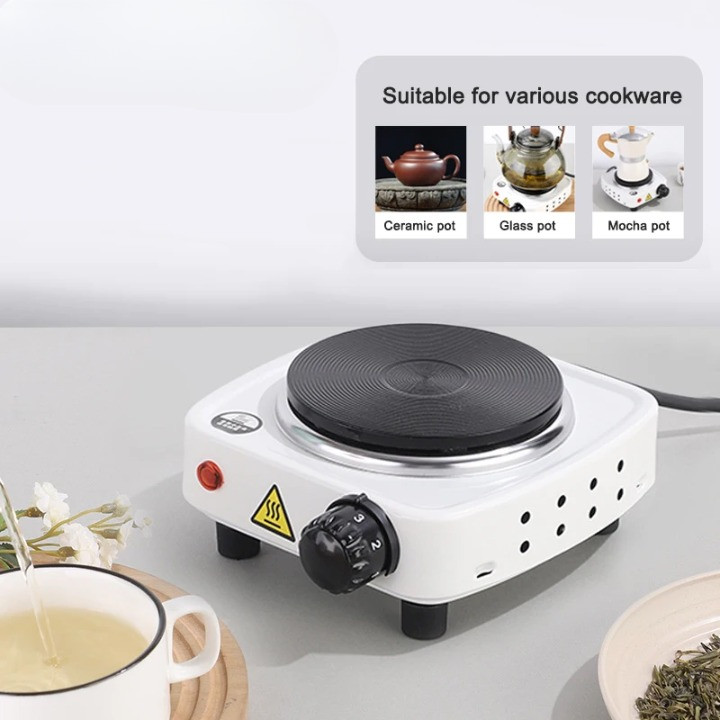 Kompor Listrik Portable 1 Tungku 500W Hot Plate Mini Tanpa Api Pemanas Makanan Air Minuman Masak Pra