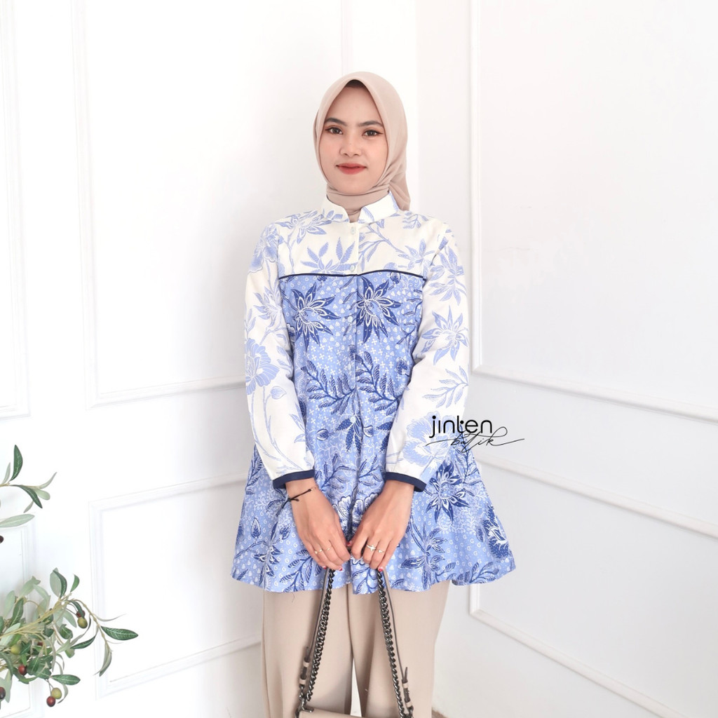 Melva Blouse Batik Wanita Kerja Kancing Depan Busui Frendly