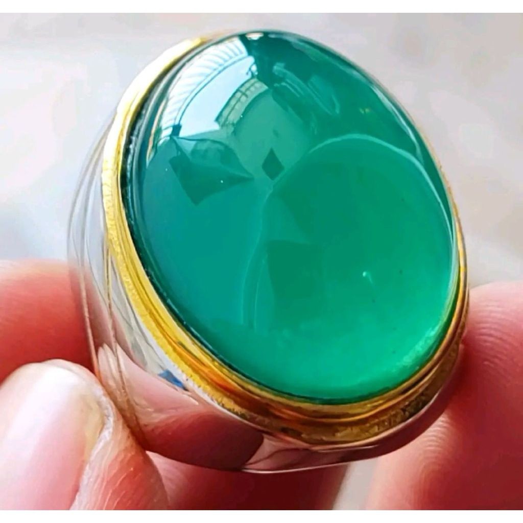 Cincin Batu Akik Asli Natural Bacan Doko Full Hijau Tembus Kristal Jumbo Hq