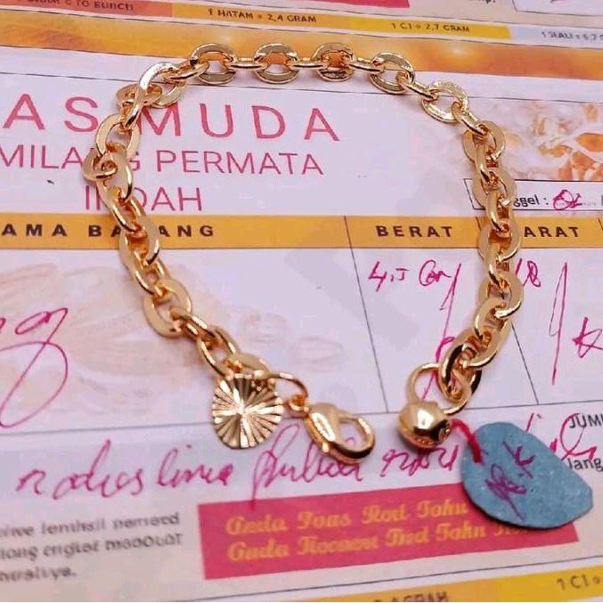 GELANG TANGAN WANITA NURI POLOS EMAS MUDA TERBARU ADA SURAT