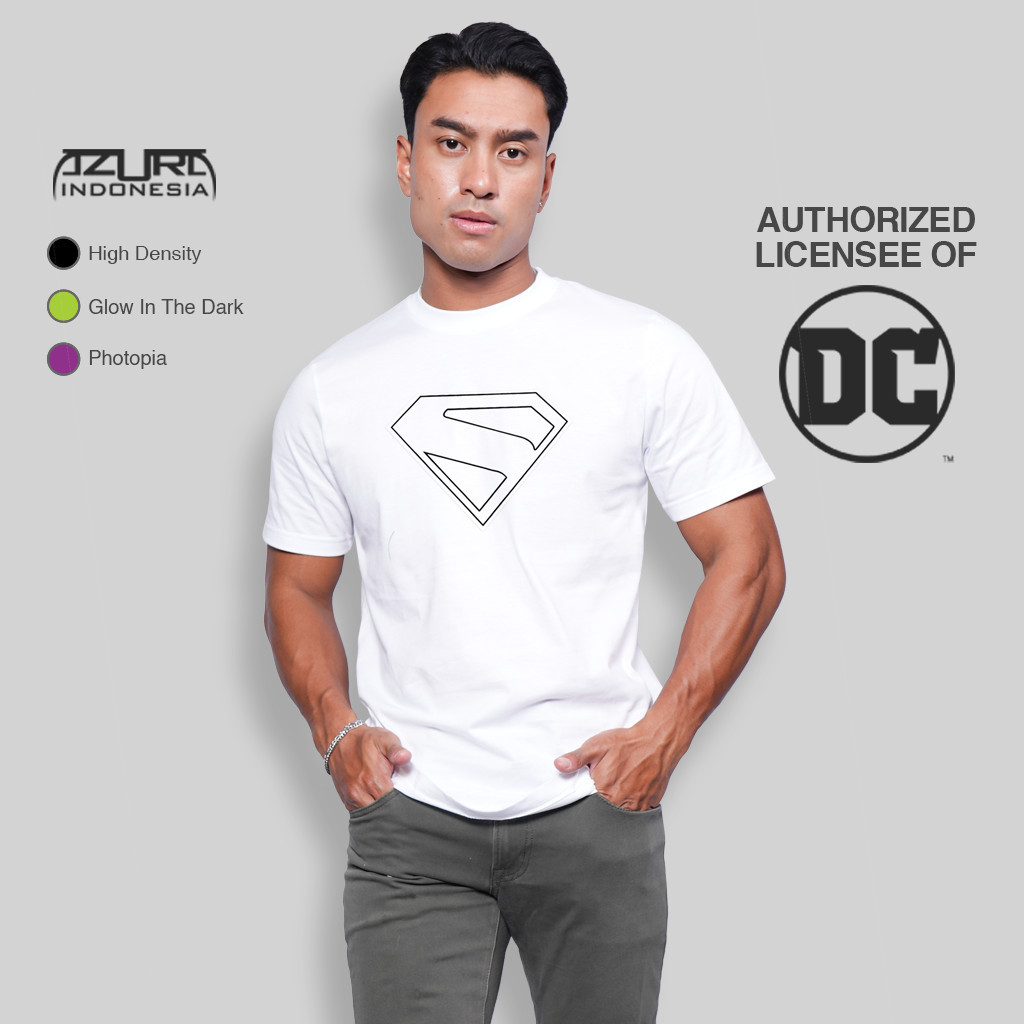 Azura Tshirt DC Comics Original Superman 2025 Logo Emboss Line Photopia Glow In The Dark Putih