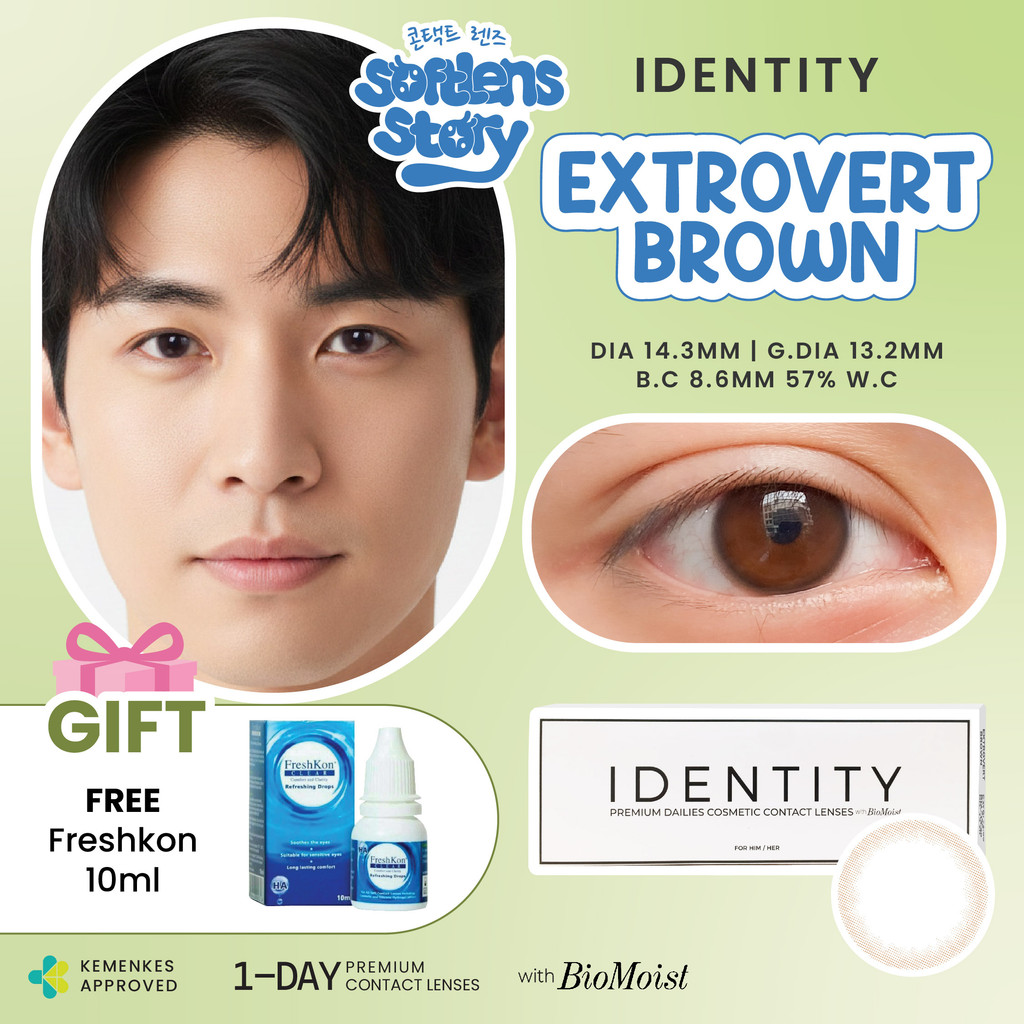 [2025NEW] FREE EYE DROPS Identity Extrovert Brown With Biomoist 5 Pasang | 14.3mm Soflens Harian | S