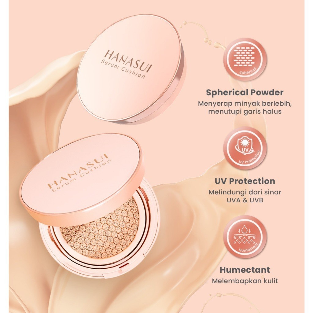 Hanasui Serum Cushion Flawless Natural Dewy Finish Original BPOM Indonesia, Cushion Hanasui dengan T