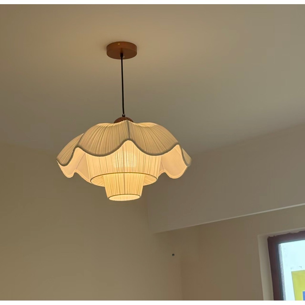 Lampu Gantung French Cream Style Vintage Lampu Plafon Kain Estetik Ruang Tamu Kamar Ruang Makan