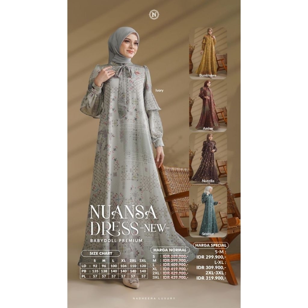 GAMIS NADHEERA LUXURY 2026 NUANSA SERIES MIDI DRESS WANITA MUSLIM