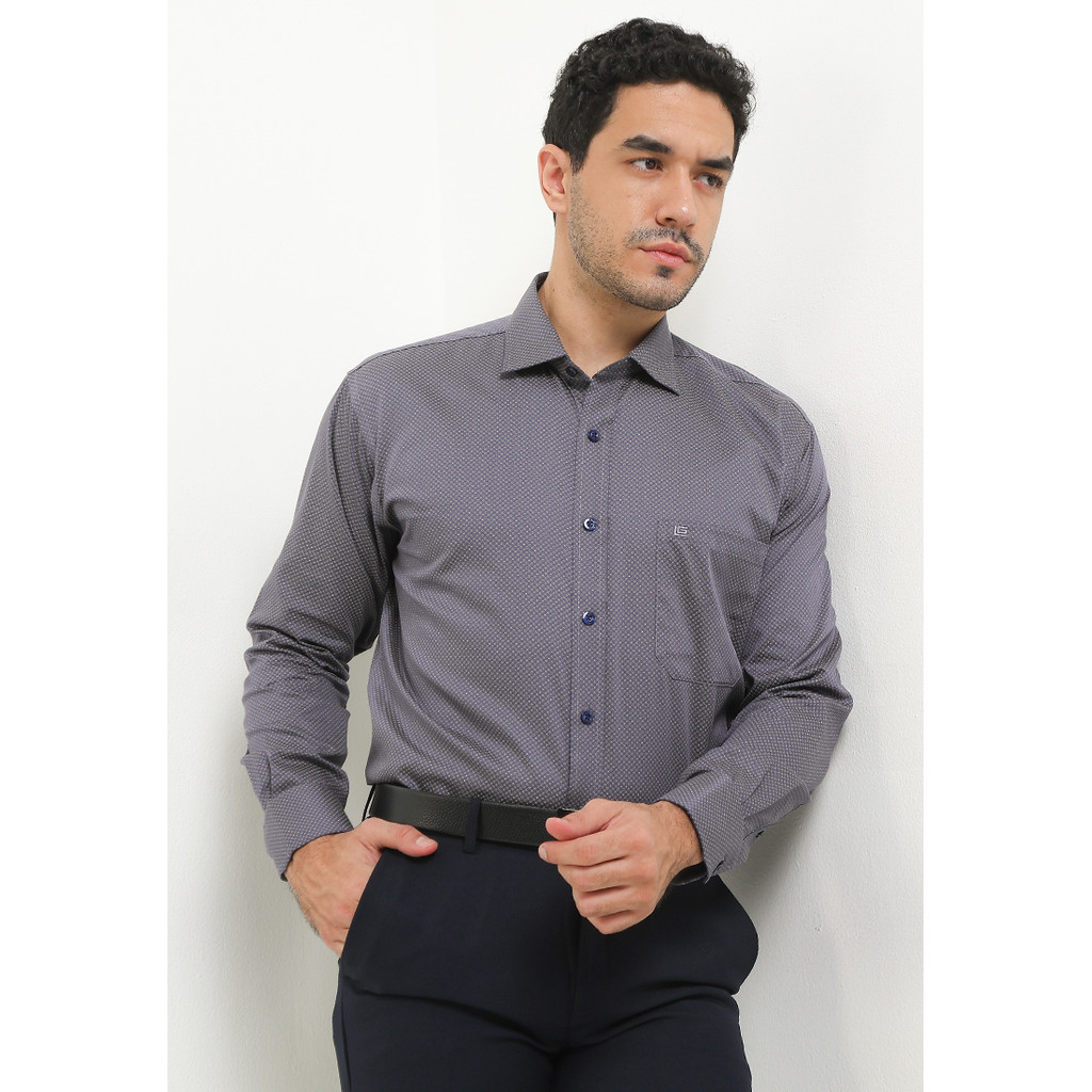 Kemeja Lengan Panjang Guy Laroche Printed Kodde - Flork Grey Cotton