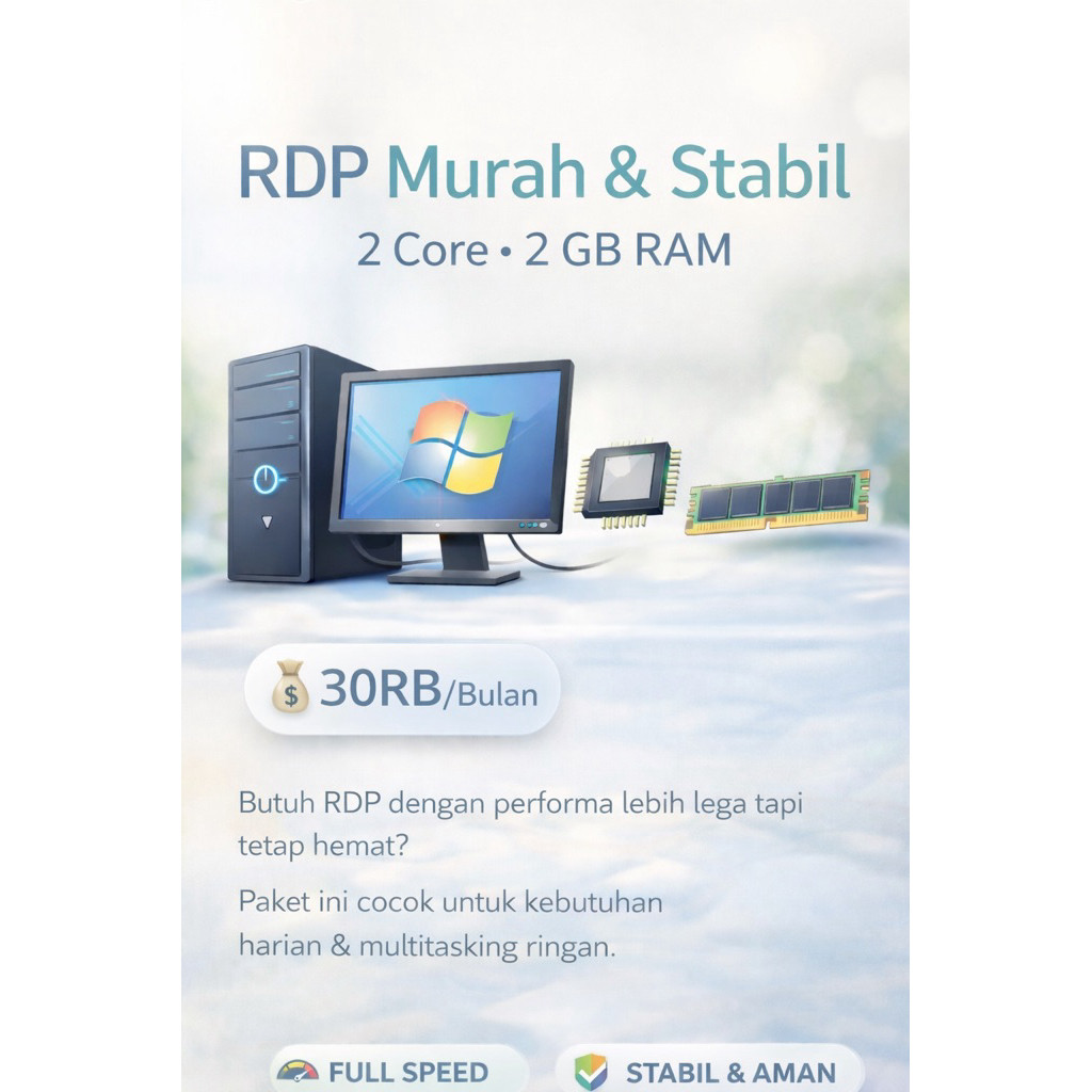 RDP Windows Murah 2 Core 2GB RAM – Mulai 30RB/Bulan