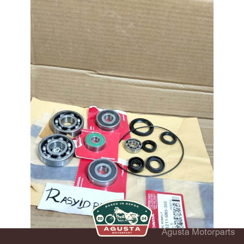 Bearing kruk as set kanan dan kiri + laher rasio plus seal mesin komplit Honda supra grand supra x l