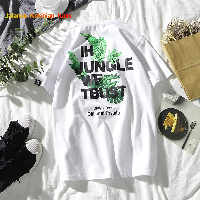Kaos T - Shirt Pria Wanita Motif Daun Hijau Keren Kualitas Bagus