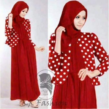2295 Maxi pashmina blazer wanita merah polkadot murah set hijab