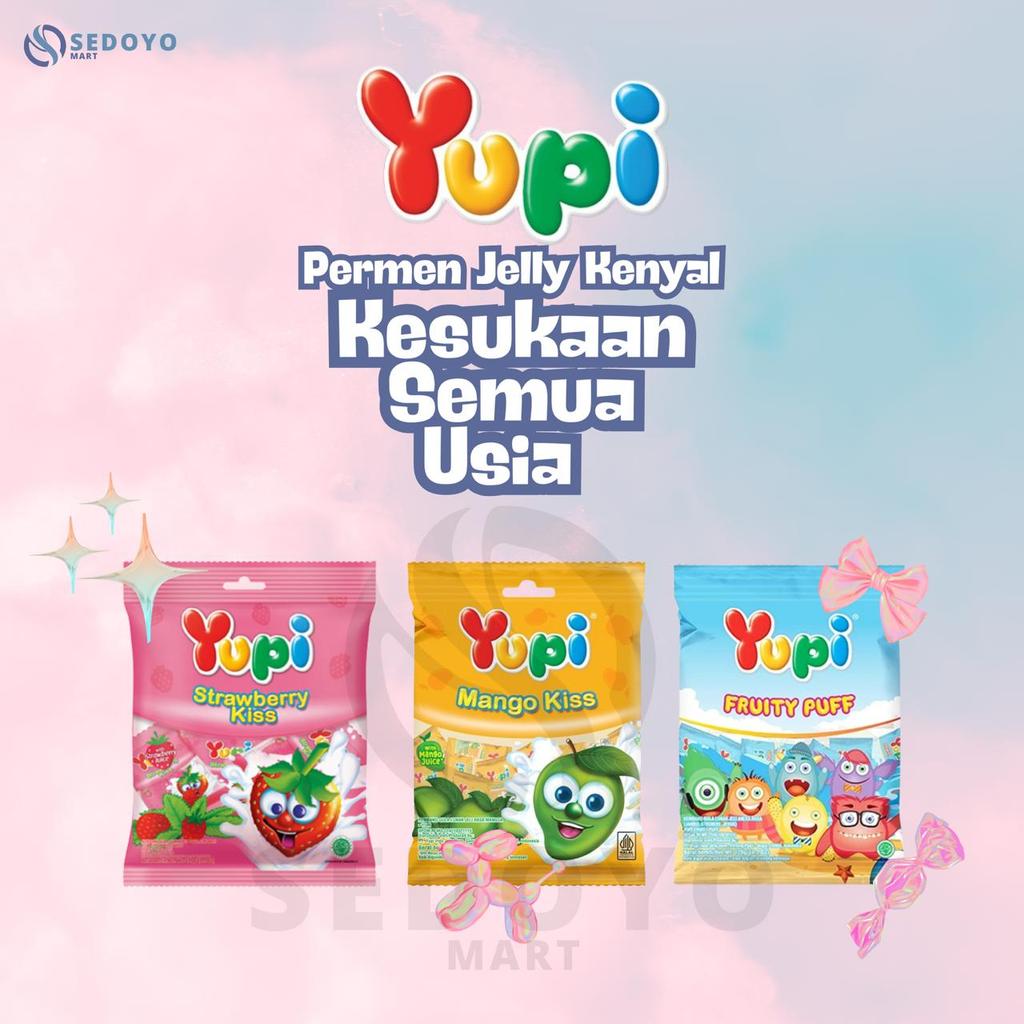YUPI Permen Jelly Gummy Strawberry Kiss Mango Kiss Fruity Puff 1 Bags isi 120gr