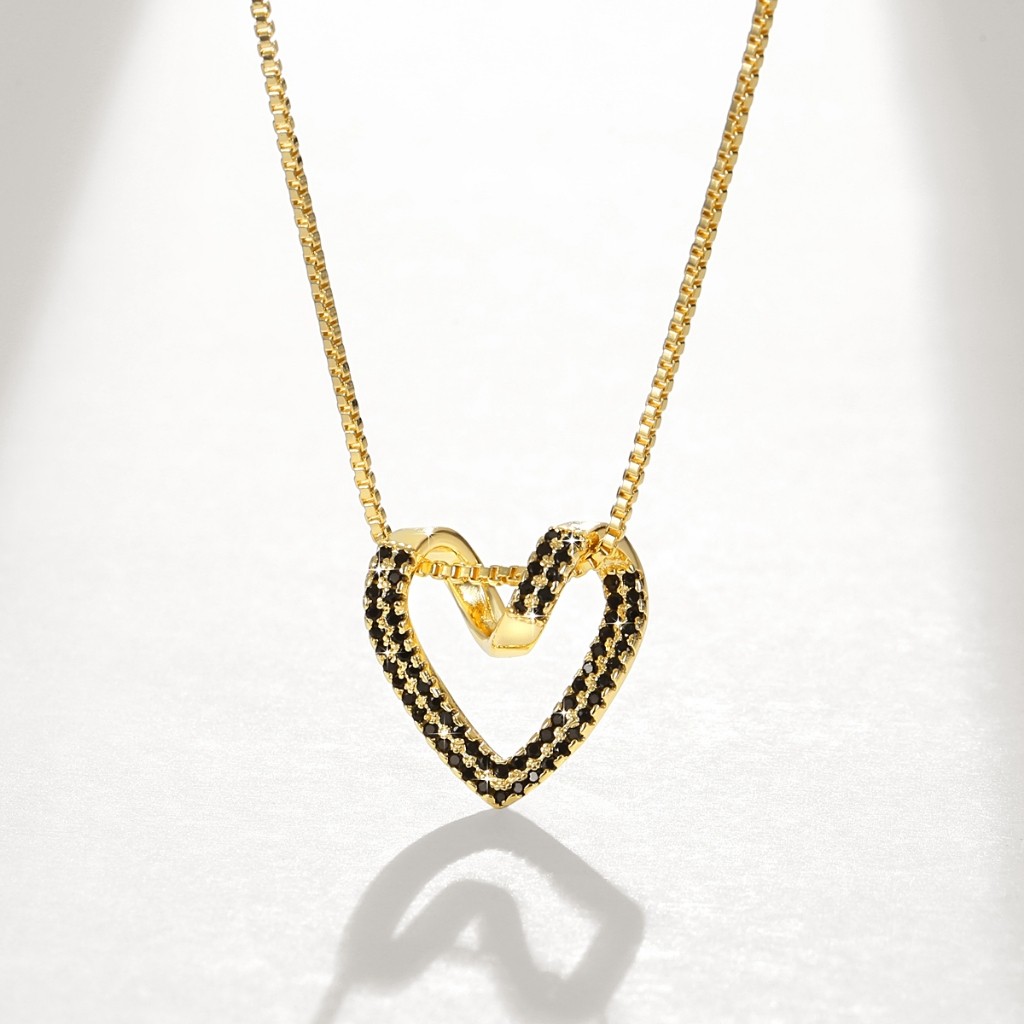 Lanme Jewelry Kalung Titanium Lapis 14K Emas Wanita Anti Karat Seri Heart Love Elegan Anti Luntur GD