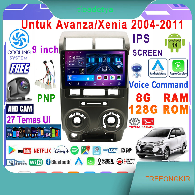 LALAHOO Untuk Avanza/Xenia 2004-2011  8G+128G Android 14 Head Unit Termasuk Frame/PNP Soket 9 Inch