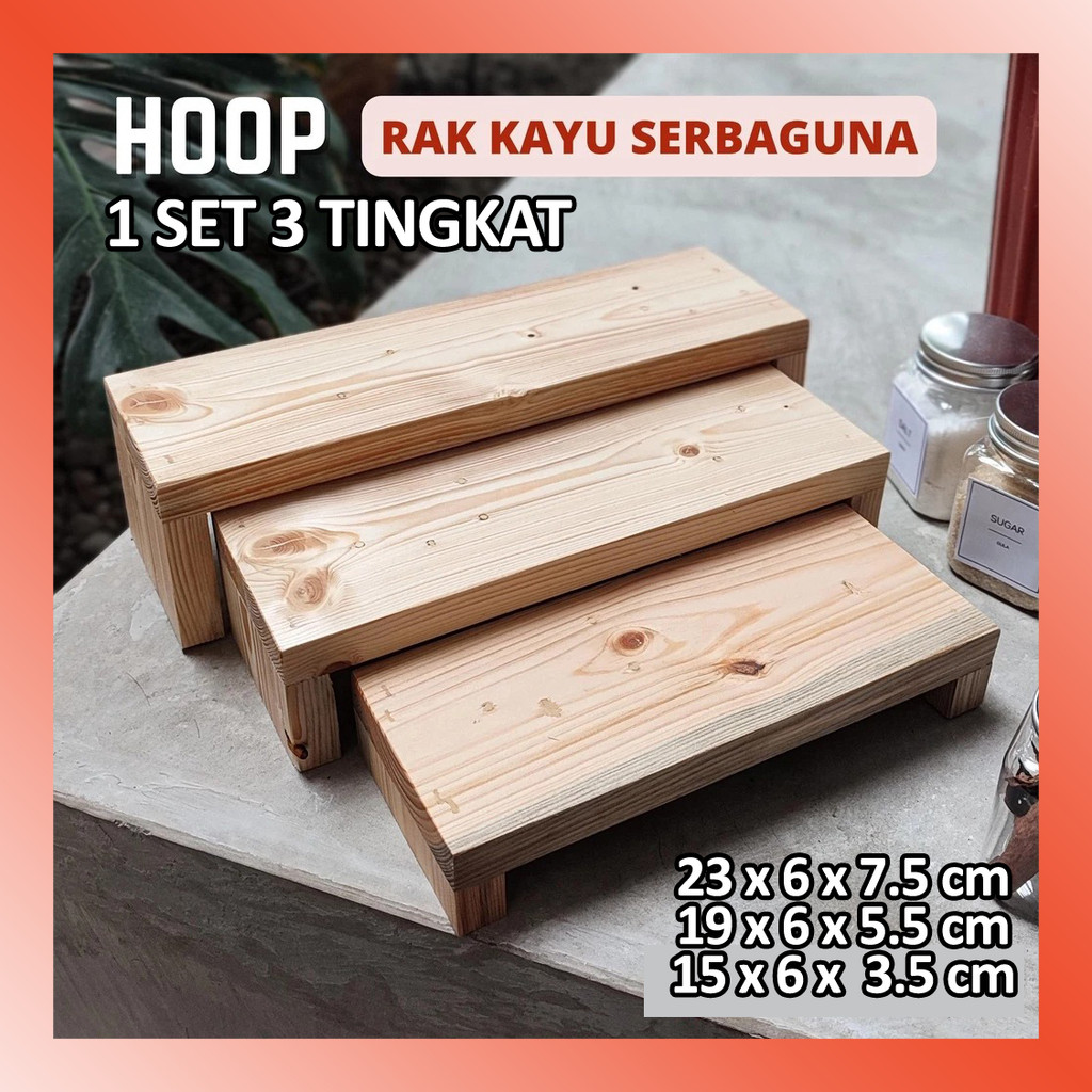 LAMMORO > GS17 Rak Kayu HOOP SET 3 TINGKAT Tatakan Tempat Bumbu Pajangan Display Kosmetik Parfum Dek